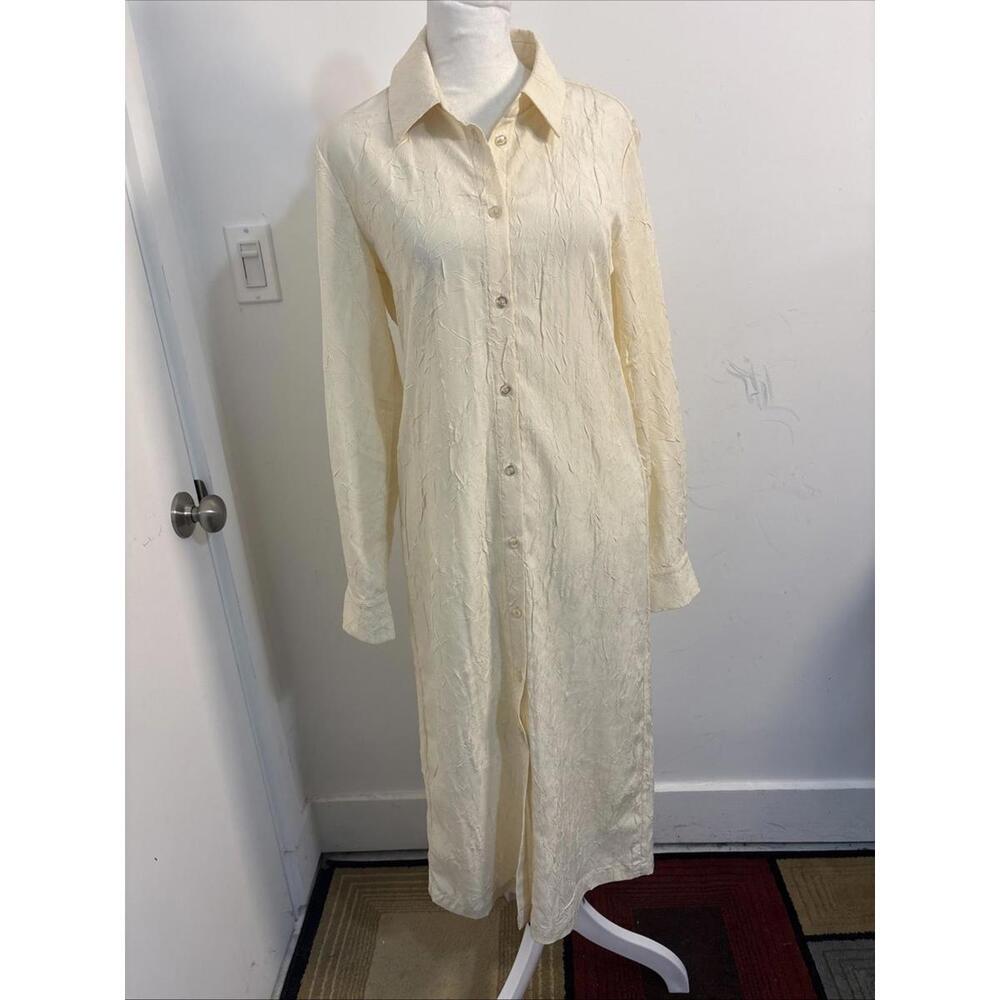 L'Academie button up long sleeve ivory sheen shirt Midi Dress XS NEW NWT REVOLVE